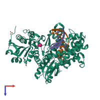 PDB entry 3hpo coloured by chain, top view.