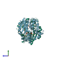 PDB entry 3hpq coloured by chain, side view.