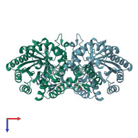 PDB entry 3hpx coloured by chain, top view.