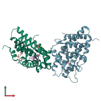 PDB entry 3hq5 coloured by chain, front view.