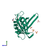 PDB entry 3hqc coloured by chain, side view.