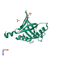 PDB entry 3hqc coloured by chain, top view.