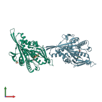 PDB entry 3hqd coloured by chain, front view.