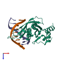 PDB entry 3hqf coloured by chain, top view.