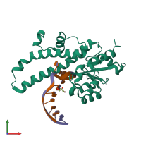 PDB entry 3hqg coloured by chain, front view.