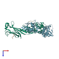 PDB entry 3hqi coloured by chain, top view.