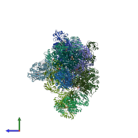 PDB entry 3hqp coloured by chain, side view.