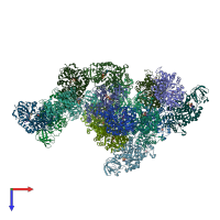 PDB entry 3hqp coloured by chain, top view.