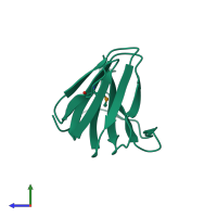 PDB entry 3hqx coloured by chain, side view.