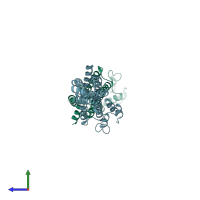 PDB entry 3hr0 coloured by chain, side view.