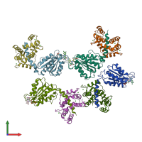 PDB entry 3hr4 coloured by chain, front view.