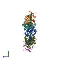 PDB entry 3hr4 coloured by chain, side view.