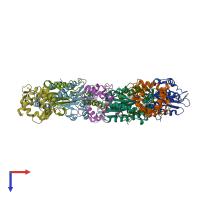PDB entry 3hr4 coloured by chain, top view.