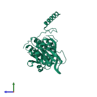 PDB entry 3hr8 coloured by chain, side view.