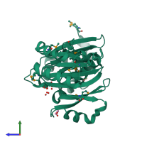 PDB entry 3hrg coloured by chain, side view.