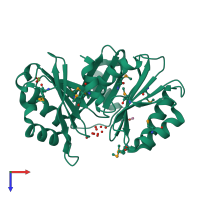 PDB entry 3hrg coloured by chain, top view.