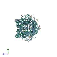 PDB entry 3hrh coloured by chain, side view.
