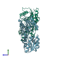 PDB entry 3hs3 coloured by chain, side view.