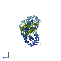 PDB entry 3hsr coloured by chain, side view.