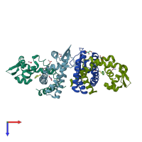 PDB entry 3hsr coloured by chain, top view.