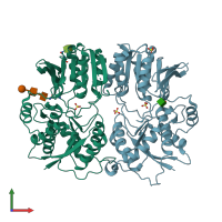 PDB entry 3hsy coloured by chain, front view.