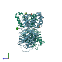 PDB entry 3hsy coloured by chain, side view.