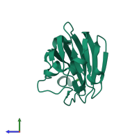 PDB entry 3ht1 coloured by chain, side view.