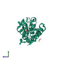 PDB entry 3htf coloured by chain, side view.