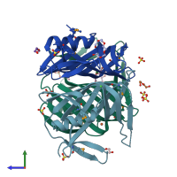 PDB entry 3htn coloured by chain, side view.