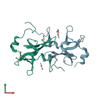 PDB entry 3htr coloured by chain, front view.