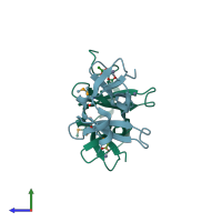 PDB entry 3htr coloured by chain, side view.