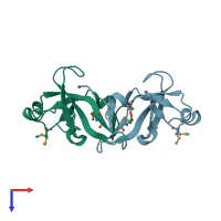 PDB entry 3htr coloured by chain, top view.