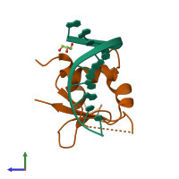 PDB entry 3hts coloured by chain, side view.