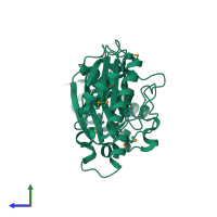 PDB entry 3htv coloured by chain, side view.