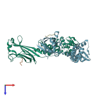PDB entry 3hu6 coloured by chain, top view.