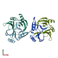 PDB entry 3huh coloured by chain, front view.