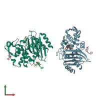 PDB entry 3huo coloured by chain, front view.