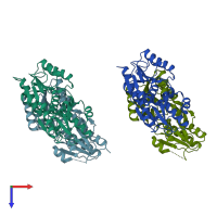 PDB entry 3huu coloured by chain, top view.