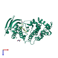 Monomeric assembly 1 of PDB entry 3hv5 coloured by chemically distinct molecules, top view.