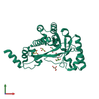 PDB entry 3hv9 coloured by chain, front view.