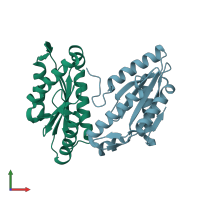 PDB entry 3hva coloured by chain, front view.