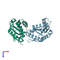PDB entry 3hva coloured by chain, top view.