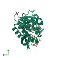 PDB entry 3hvh coloured by chain, side view.