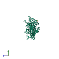 PDB entry 3hvn coloured by chain, side view.