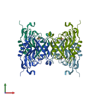 PDB entry 3hvu coloured by chain, front view.