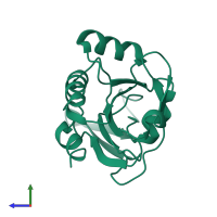 PDB entry 3hvv coloured by chain, side view.
