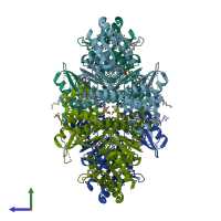 PDB entry 3hvy coloured by chain, side view.