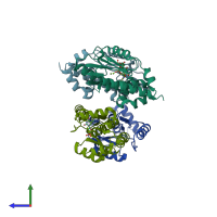 PDB entry 3hw4 coloured by chain, side view.