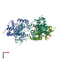 PDB entry 3hw4 coloured by chain, top view.
