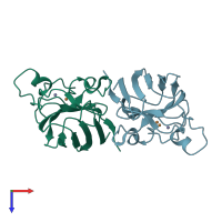PDB entry 3hw7 coloured by chain, top view.